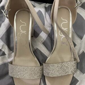 Sugar Cream Heels with Rhinestone Embellishment